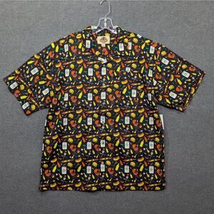 Field and Forest Shirt Mens Large All Over Print Barbeque BBQ Summer Button